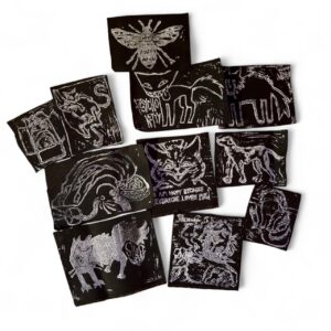 White ink, black fabric